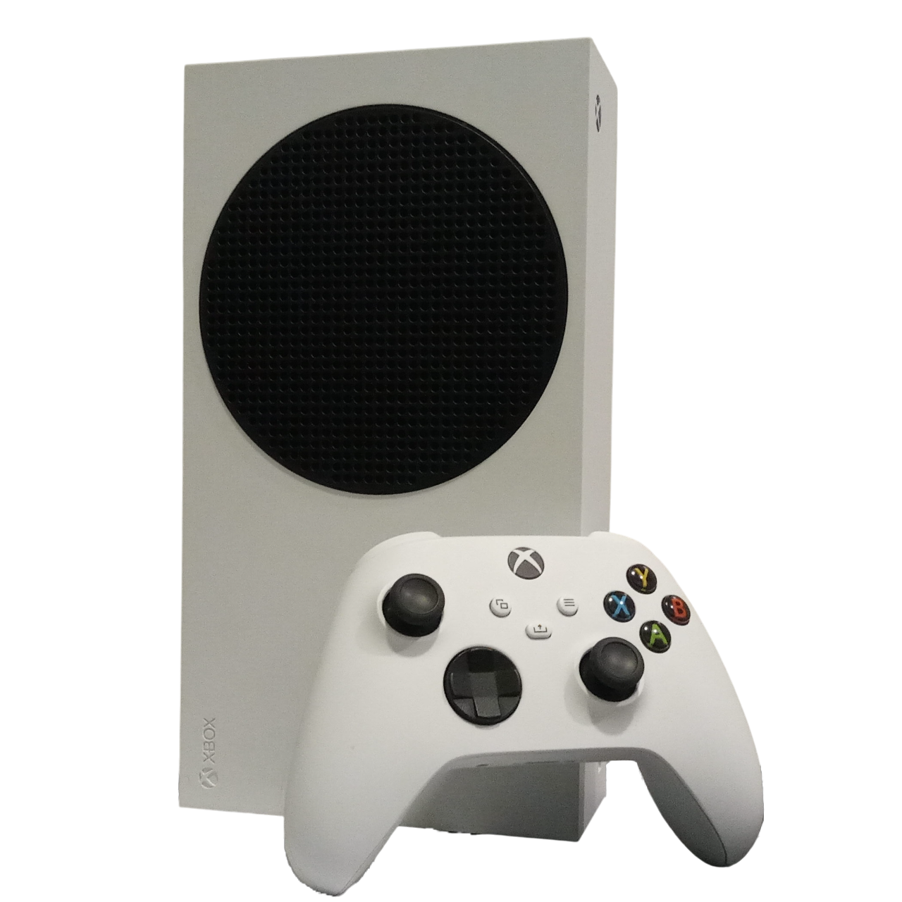 xbox series s console with the controller for the system in front